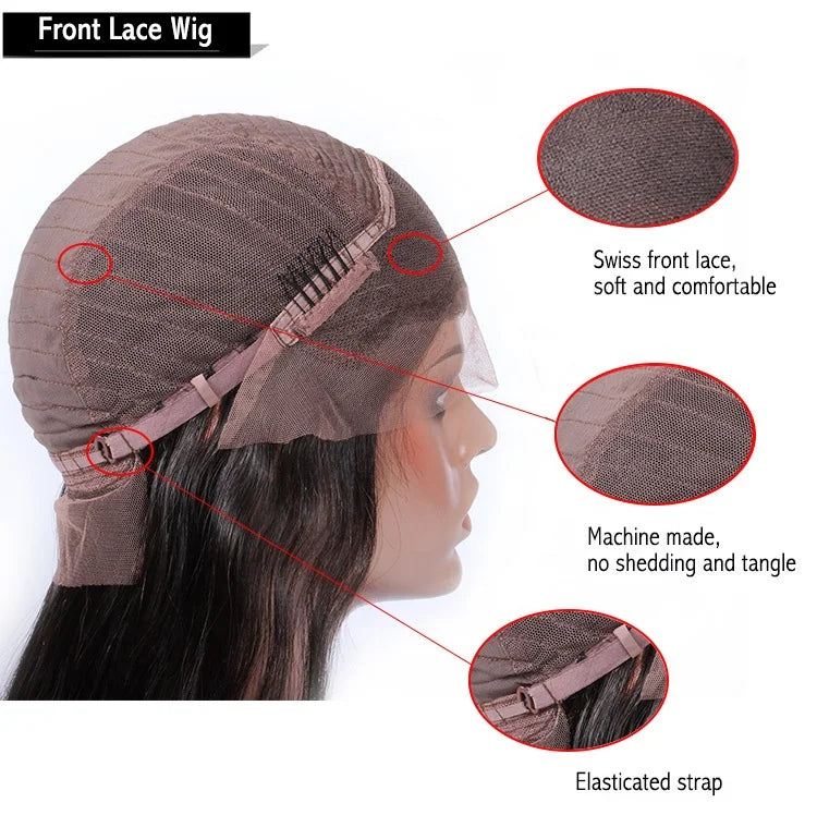 24-Inch Natural Color Glueless Brazilian Remy Hair Wigs Layered Silky Straight HD Lace Front Bob Wig 10 Inches