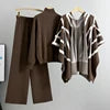 Wholesale Knitwear Women's Three-Piece Suit Temperament Socialite Cardigan Knitted Sweater Shawl Cape Wide Leg Pants Women's Set