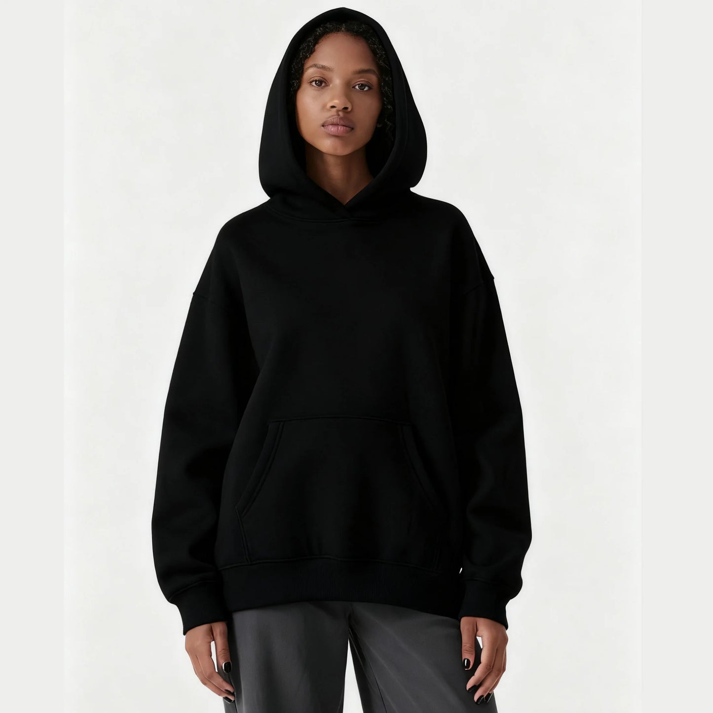 Custom Black Unisex Hooded Pullover Hoodie with Pocket Women's Casual Wear 100% Cotton Knitted 380g Autumn Style MW-NAN-110707