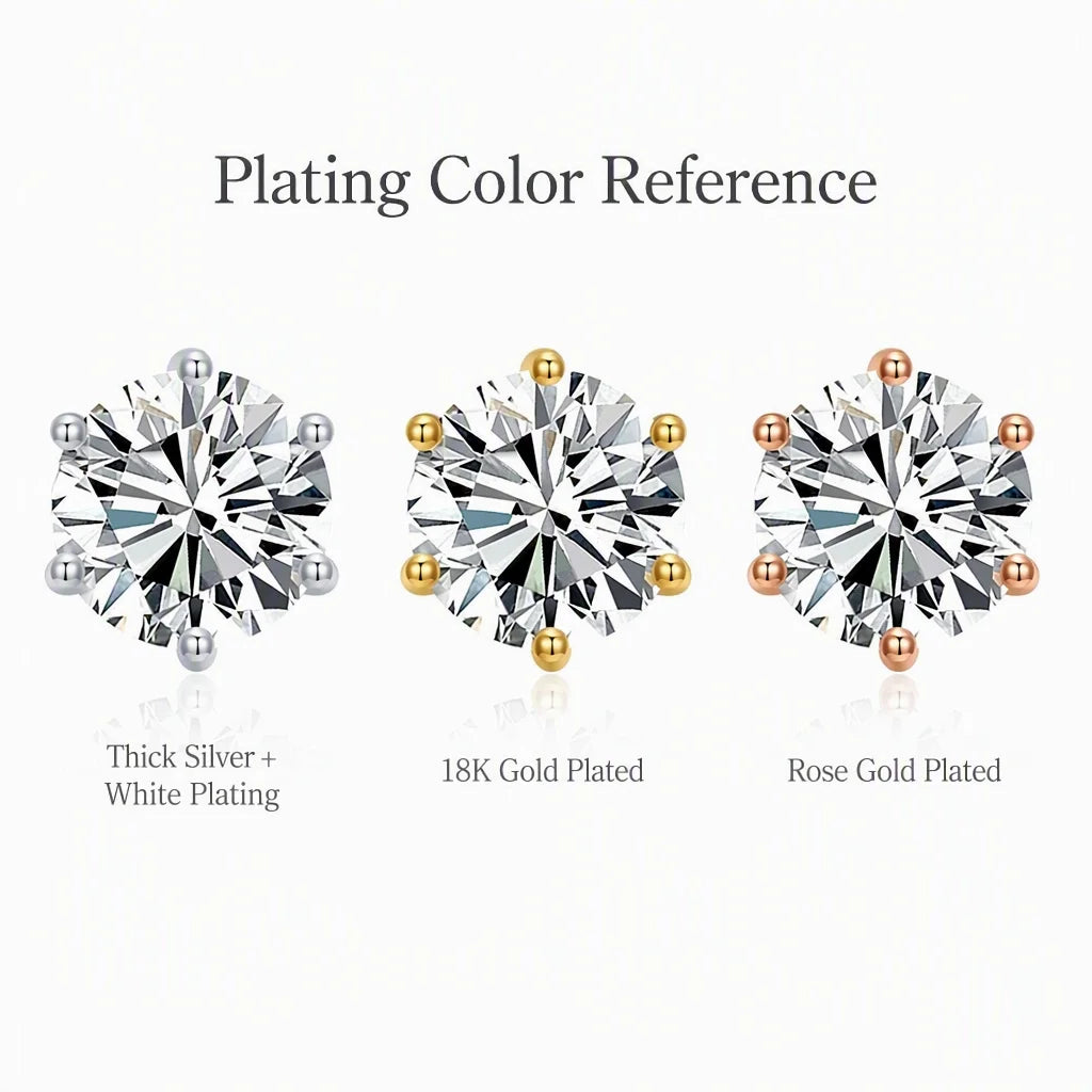 Wholesale 3MM/4MM/5MM/6MM S925 Silver Six Claw Earrings White Gold Plated Earrings D Color Vvs Moissanite Women Earrings