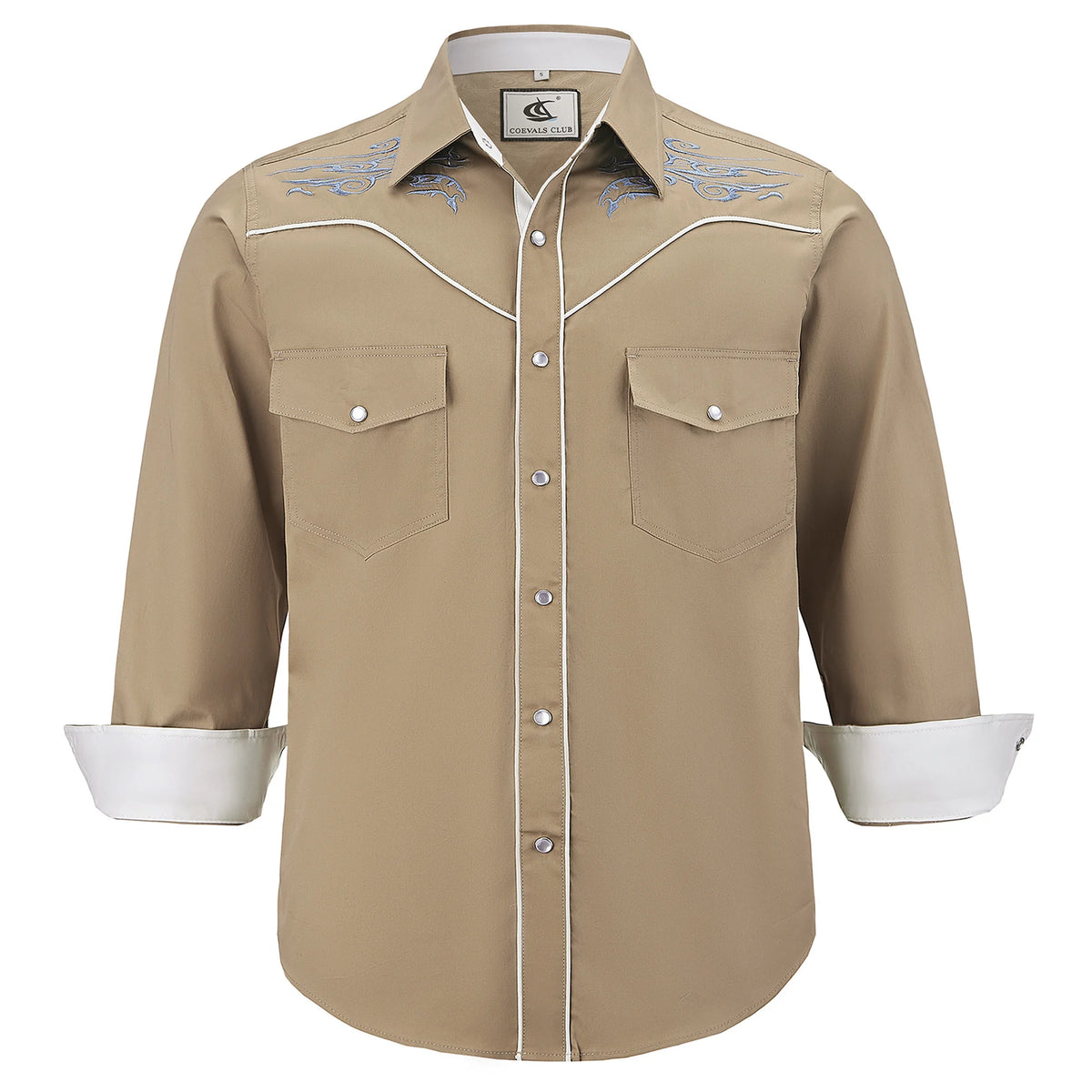 Men's Embroidered Western Cowboy Shirt Long Sleeve Regular Fit Casual Button Down Shirts with Pockets
