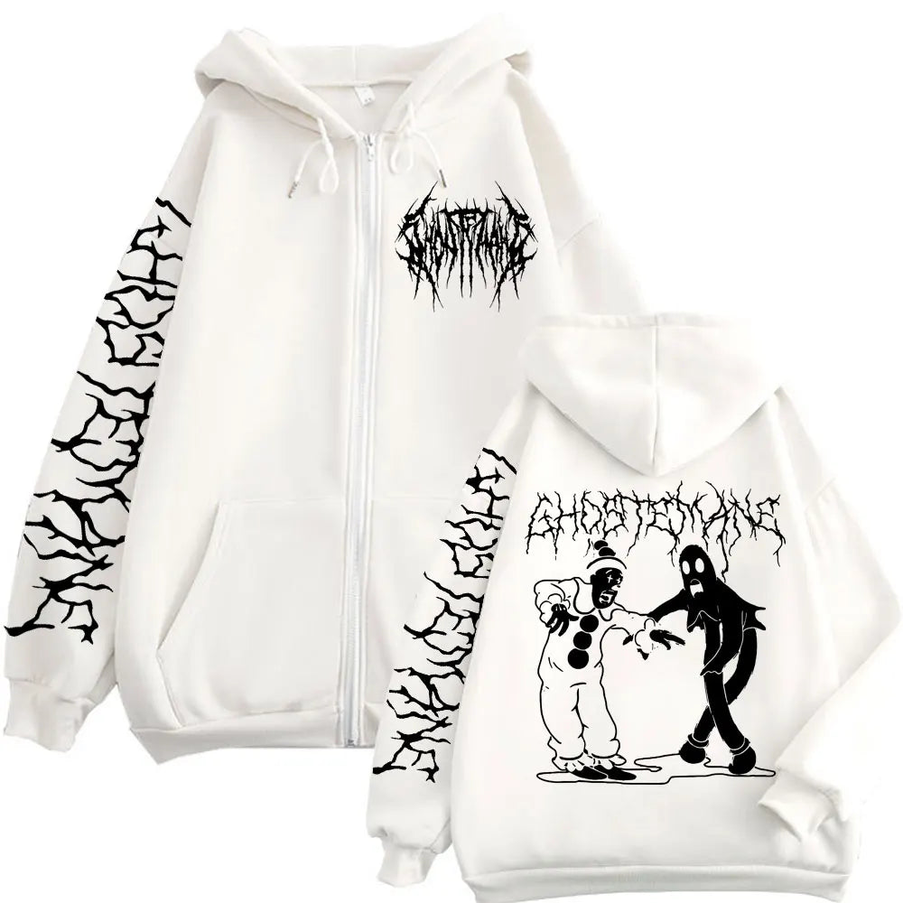 Ghostemane Print Zipper Hoodies Metal Rock Pop Music Zip Up Hooded Sweatshirts