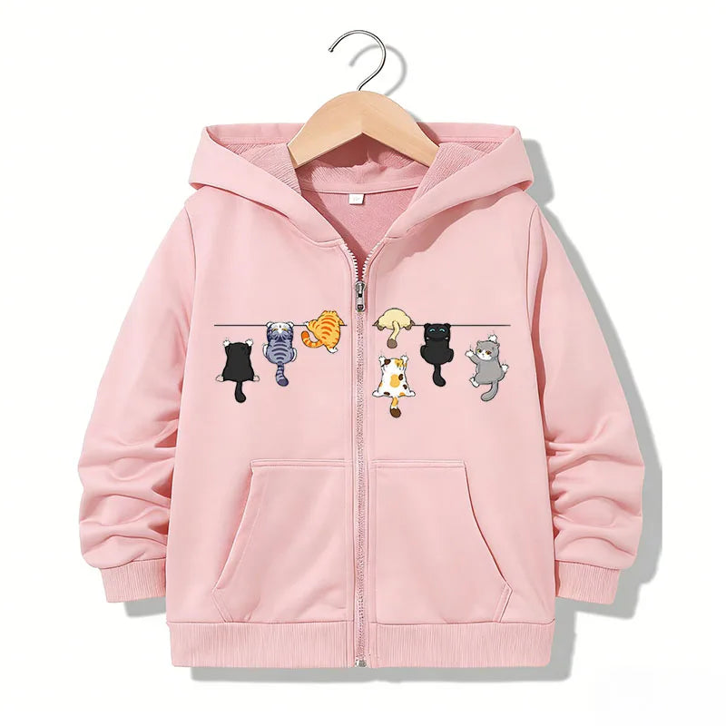 Zipper Hoodie Funny Casual Cat Letter Hoodies Jackets Boys Girls Y2k Comfortable Zip Up