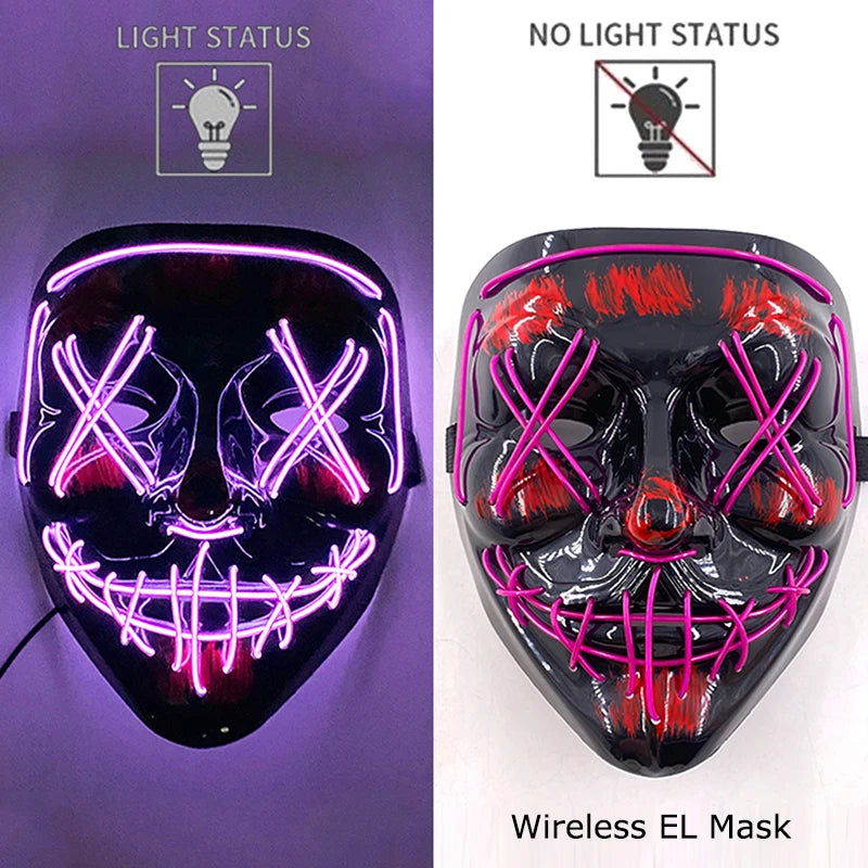 Wireless Neon LED Purge Mask Glow in The Dark Cosplay Horror Mask Halloween