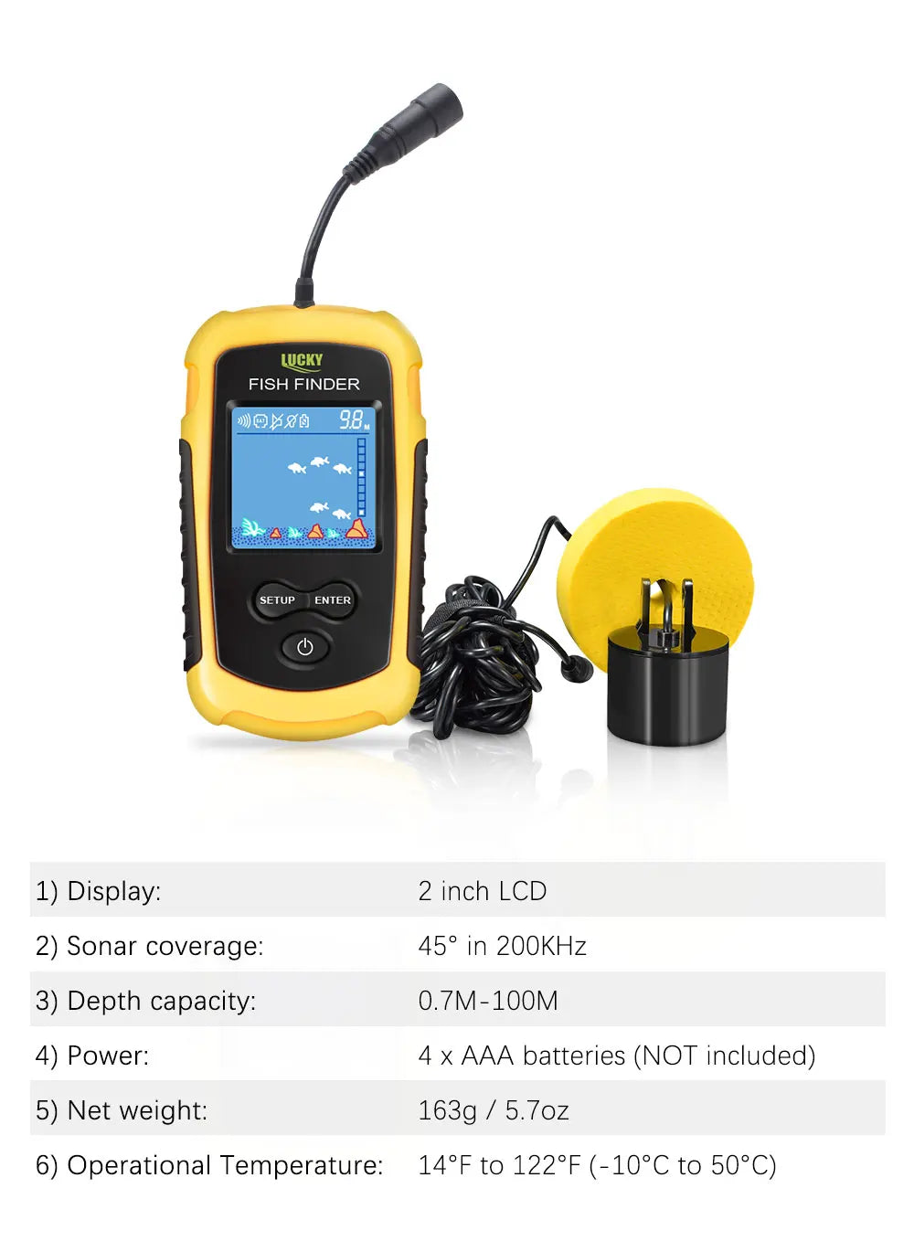 FFC1108-1 Alarm 100M Portable Sonar Fish Finders