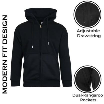 Men's Solid Winter Sherpa Lined Full Zip-Up Hooded Breathable Eco-Friendly Regular Fit Pockets Hoodie (S-3XL)