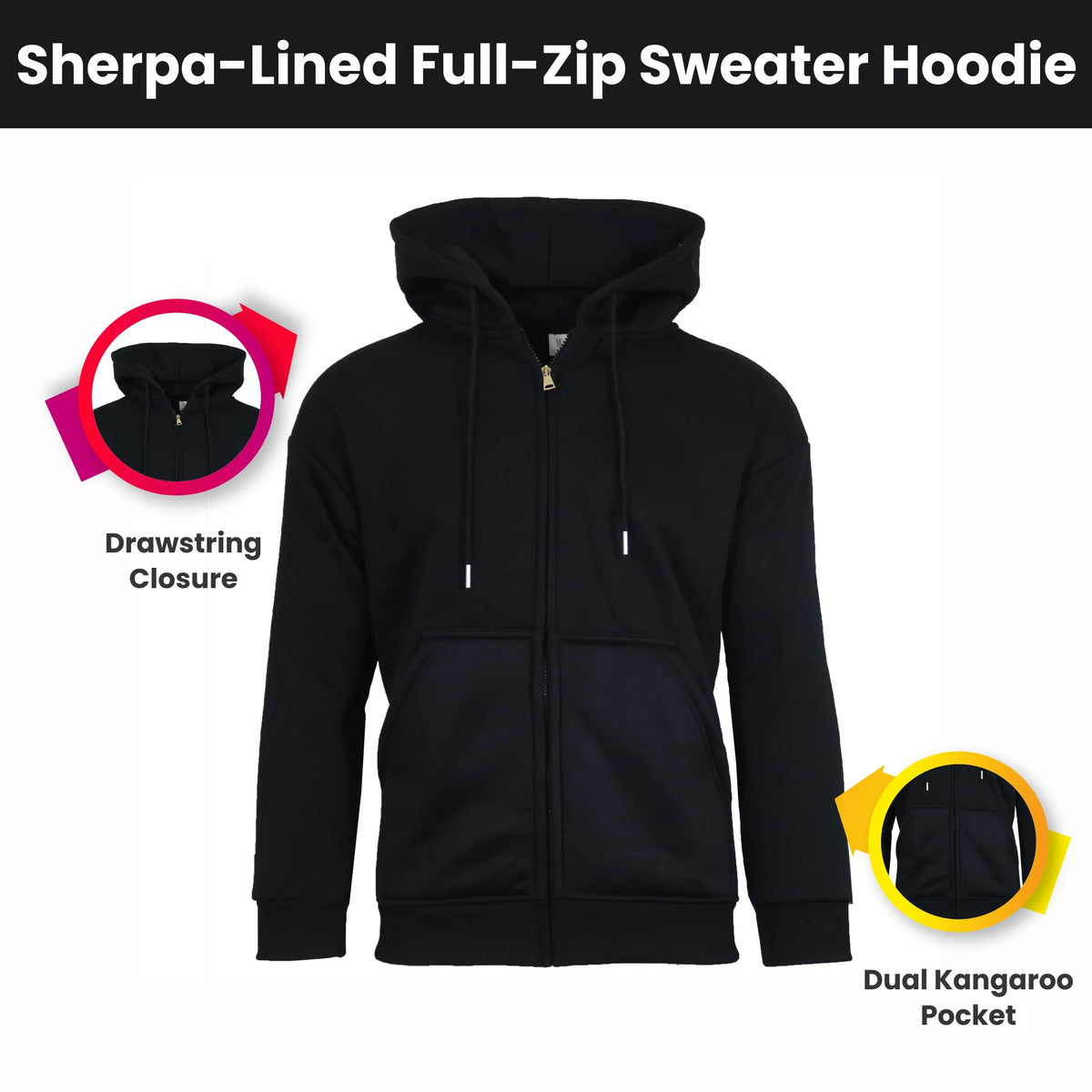 Men's Solid Winter Sherpa Lined Full Zip-Up Hooded Breathable Eco-Friendly Regular Fit Pockets Hoodie (S-3XL)
