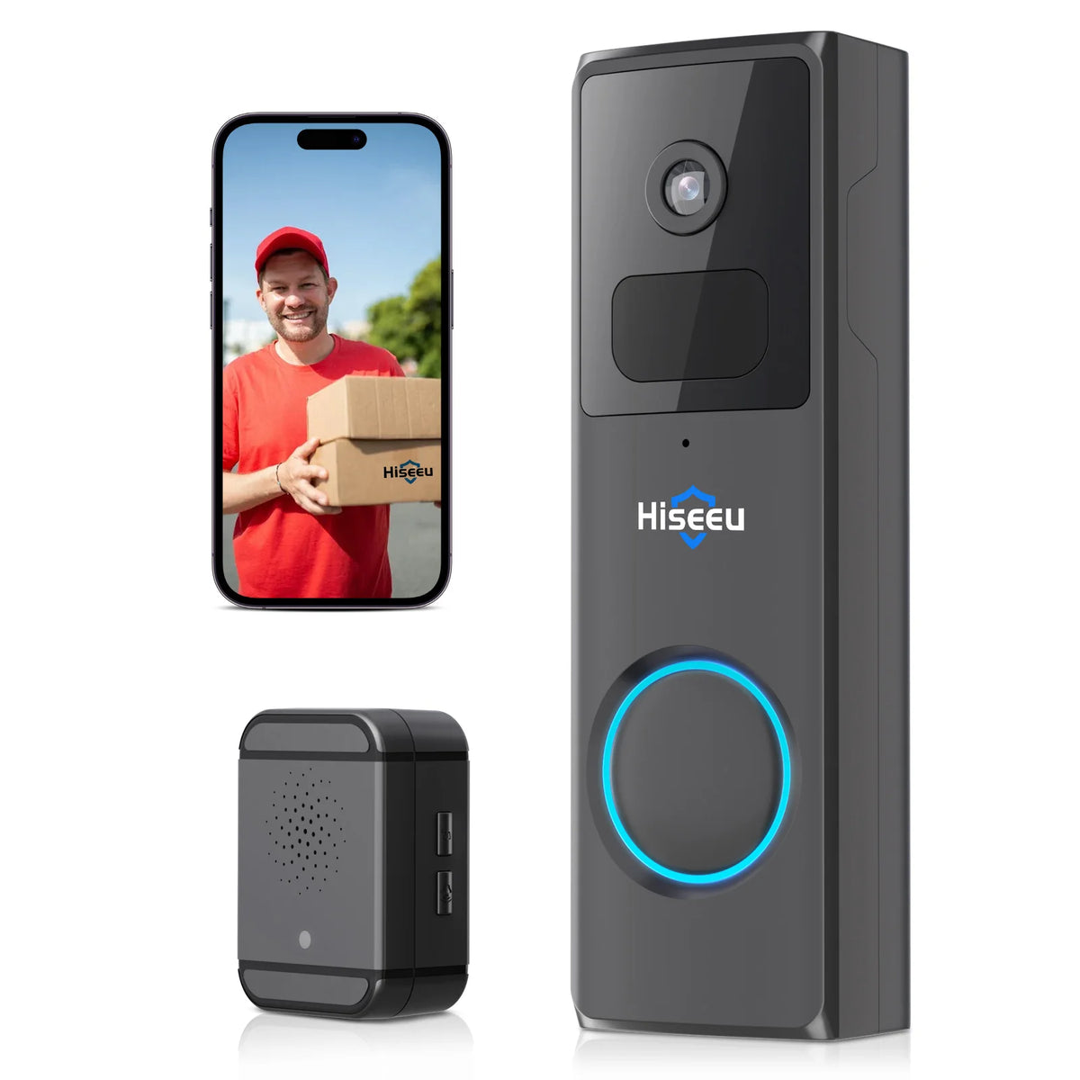 Hiseeu 1080P Home Ring Doorbell Camera Security Mobile Phone Remote Video Intercom Door Camera WiFi Doorbell