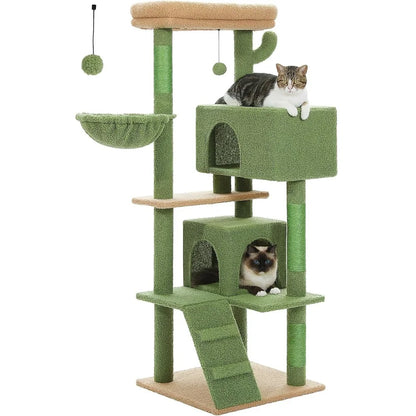 56.2" Multi-Level Cat Tower for Indoor with Hammock and Scratching Posts and 2 Condos Houses