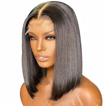 24-Inch Natural Color Glueless Brazilian Remy Hair Wigs Layered Silky Straight HD Lace Front Bob Wig 10 Inches