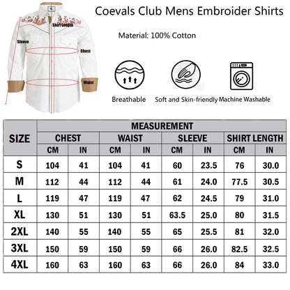 Men's Embroidered Western Cowboy Shirt Long Sleeve Regular Fit Casual Button Down Shirts with Pockets