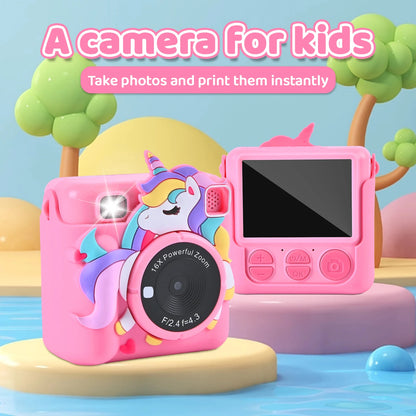 Kids Camera  Optical Zoom <10x Low Illumination Instant HD Mini Printer Children's Birthday Gift with a Casing and 32GB Card