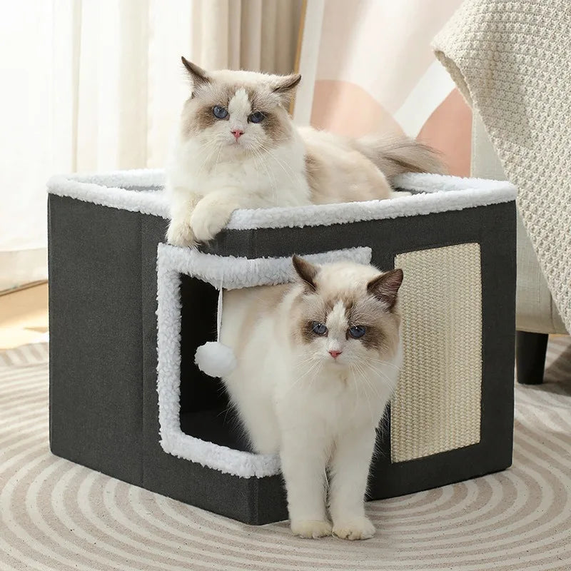 Cat Bed House Scratch Pad Foldable Square Design Solid Pattern Fashion Style Cat Cave Hideaway Cube Removable Washable Cushions