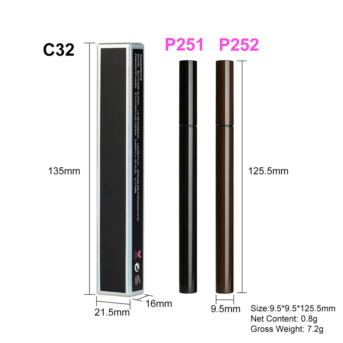 Private Label Mineral Liquid Eyeliner Pen Quick Dry High Pigment Oil-Proof & Waterproof Black Brown Eye Makeup for Beauty Brands