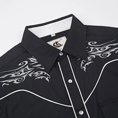 Men's Embroidered Western Cowboy Shirt Long Sleeve Regular Fit Casual Button Down Shirts with Pockets