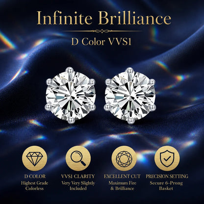 Wholesale 3MM/4MM/5MM/6MM S925 Silver Six Claw Earrings White Gold Plated Earrings D Color Vvs Moissanite Women Earrings