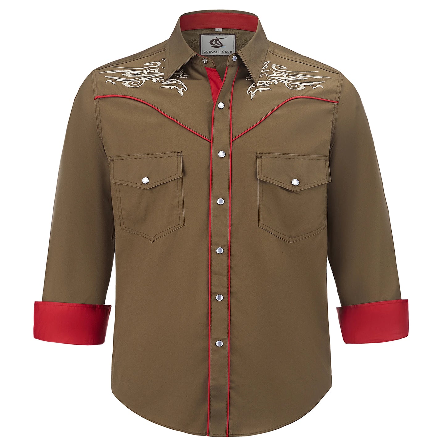 Men's Embroidered Western Cowboy Shirt Long Sleeve Regular Fit Casual Button Down Shirts with Pockets