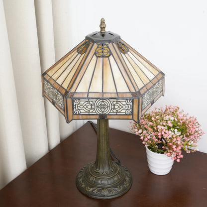Modern Minimalist Hexagon Lamp for Bedside Bedroom or Office Book Room or Living Room Table Lamp Tiffany Glass Retro Desk Light