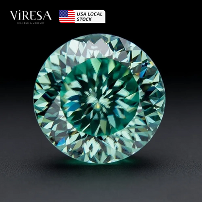 Viresa US Local Stock Moissanite With Certificate 2ct 8mm VVS Round Green Portuguese Cut Moissanite