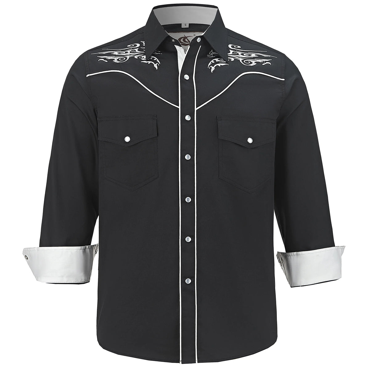 Men's Embroidered Western Cowboy Shirt Long Sleeve Regular Fit Casual Button Down Shirts with Pockets