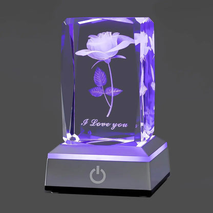 3D Rose Crystal Multicolor Nightlight I Love You Decolamp Christmas Gifts for Wife Her Girlfriend Mom Valentine's Day Gift