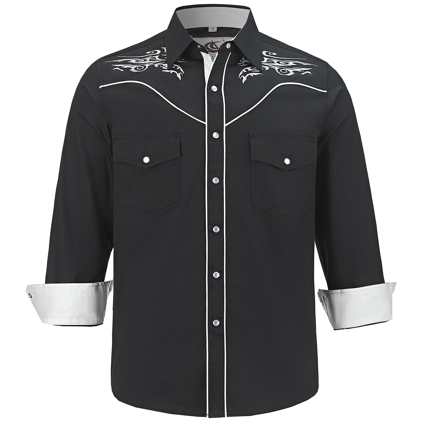 Men's Embroidered Western Cowboy Shirt Long Sleeve Regular Fit Casual Button Down Shirts with Pockets