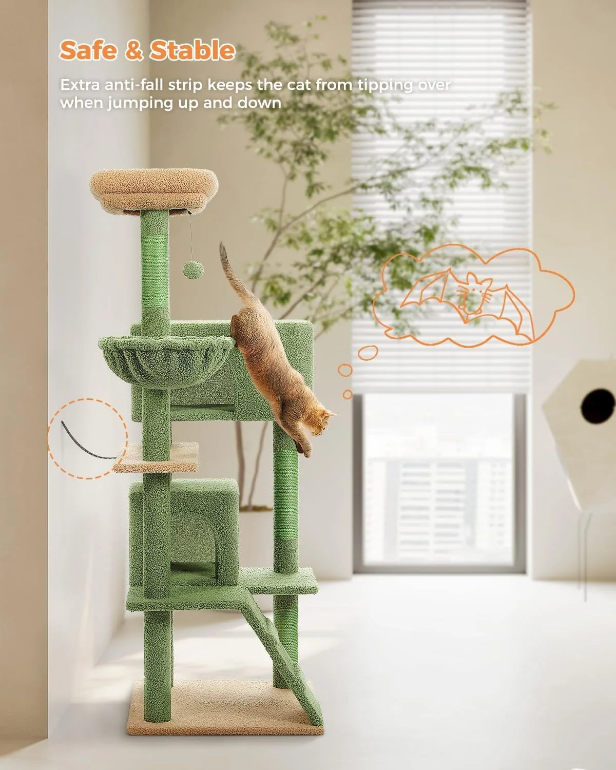 56.2" Multi-Level Cat Tower for Indoor with Hammock and Scratching Posts and 2 Condos Houses