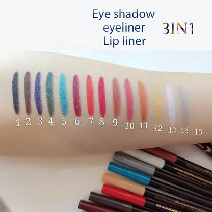 Wholesale Longlasting Waterproof Matte Lip Kissproof Makeup Lipstick Pencil 3 in 1 Eyeliner Lip Liner Eyeshadow