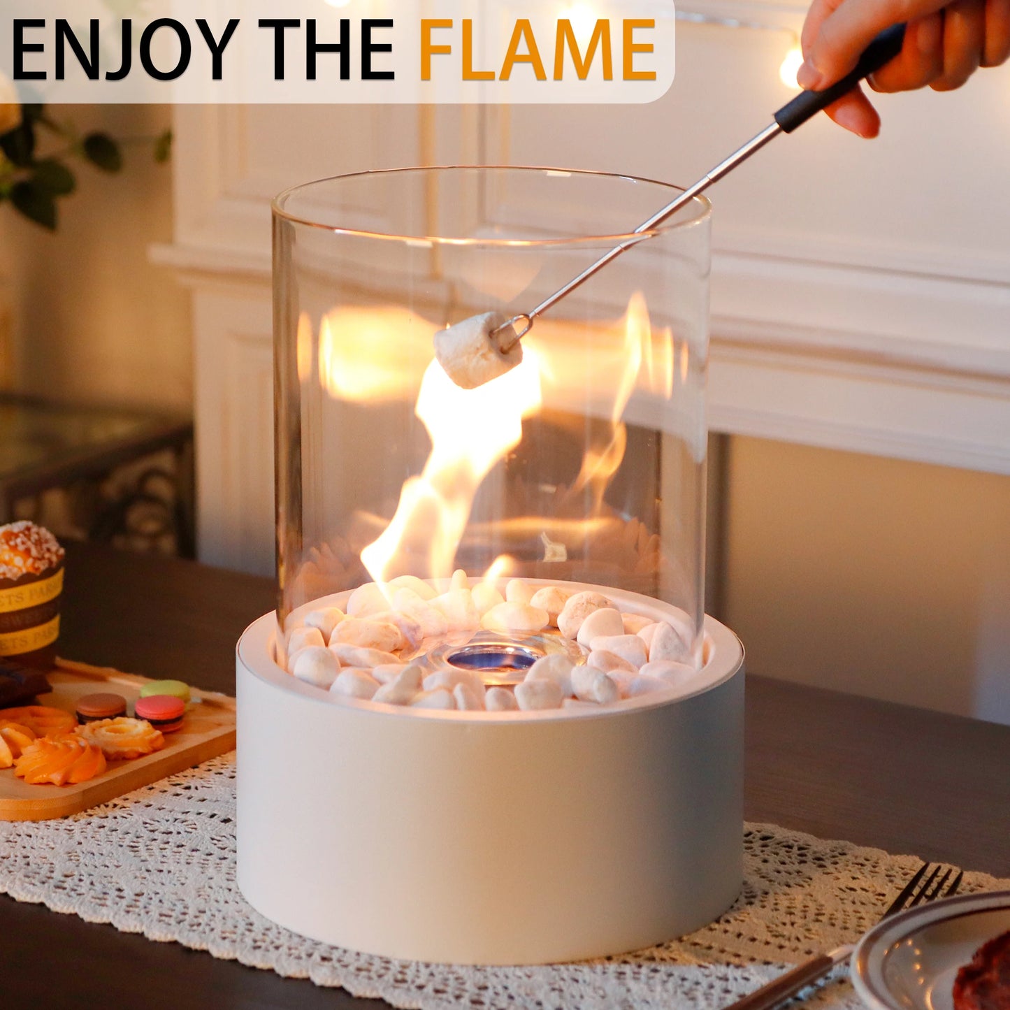 EU US Stock Classic Tabletop Ethanol Fireplace Round White Bio Ethanol Ventless Fireplace (Freeshipping)