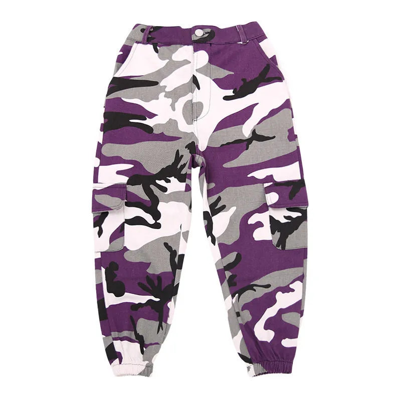 Wine Kid Hip Hop Clothing Camouflage Jogger Pants for Girls Jazz Dance Wear Costume Ballroom Dancing Clothes Stage Outfits Suit