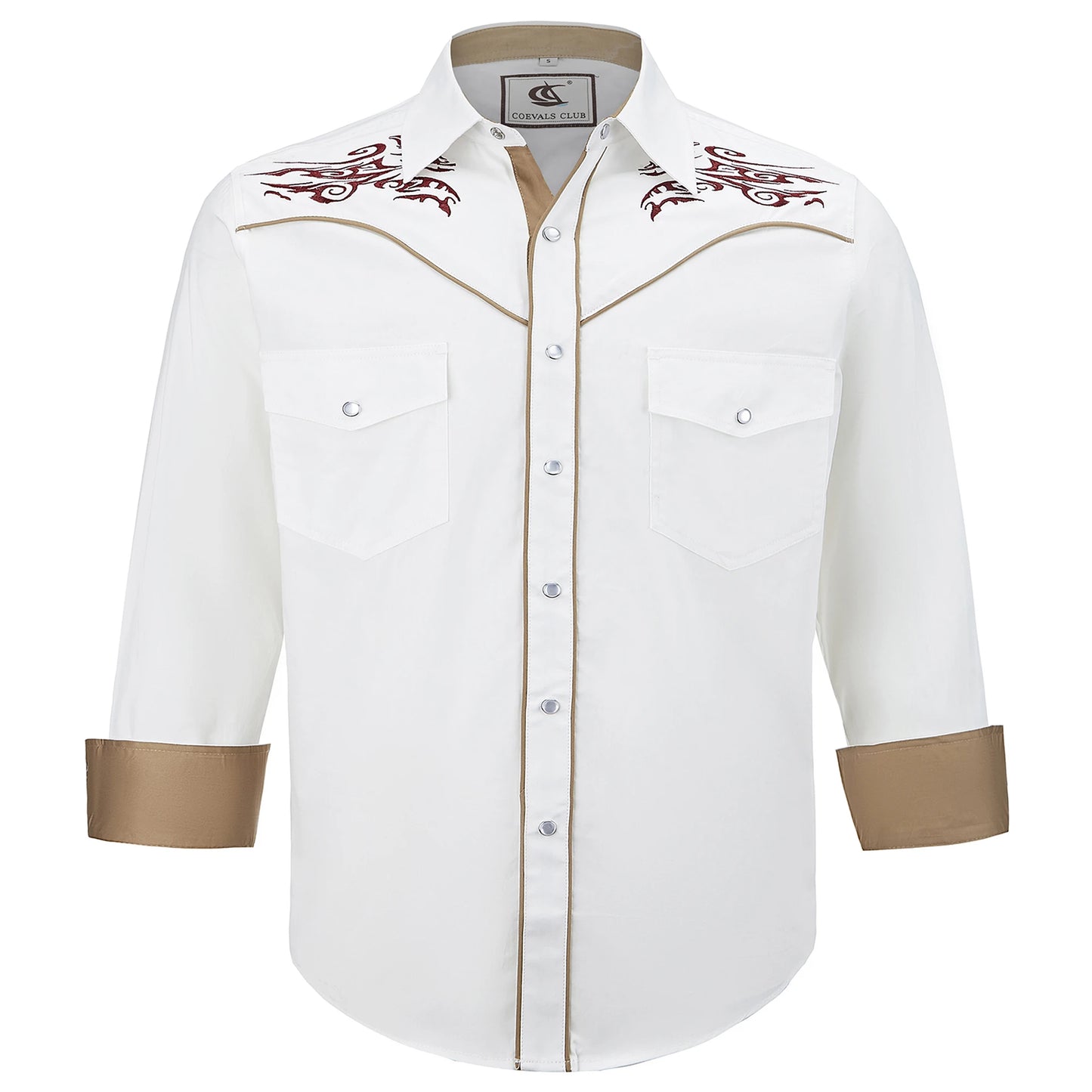 Men's Embroidered Western Cowboy Shirt Long Sleeve Regular Fit Casual Button Down Shirts with Pockets