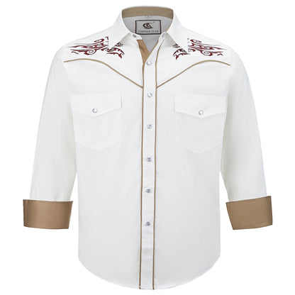 Men's Embroidered Western Cowboy Shirt Long Sleeve Regular Fit Casual Button Down Shirts with Pockets