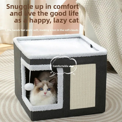 Cat Bed House Scratch Pad Foldable Square Design Solid Pattern Fashion Style Cat Cave Hideaway Cube Removable Washable Cushions