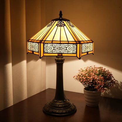 Modern Minimalist Hexagon Lamp for Bedside Bedroom or Office Book Room or Living Room Table Lamp Tiffany Glass Retro Desk Light