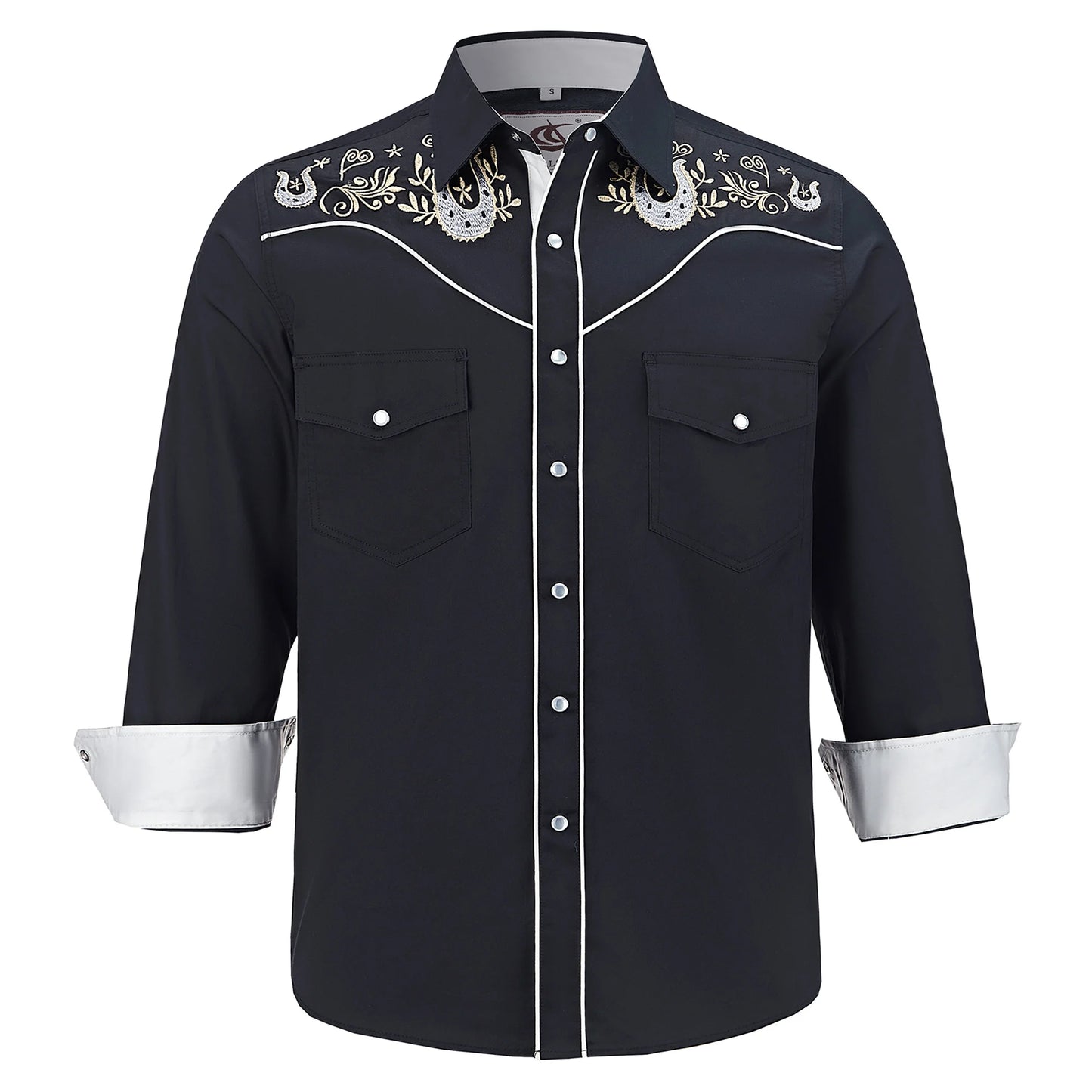 Men's Embroidered Western Cowboy Shirt Long Sleeve Regular Fit Casual Button Down Shirts with Pockets