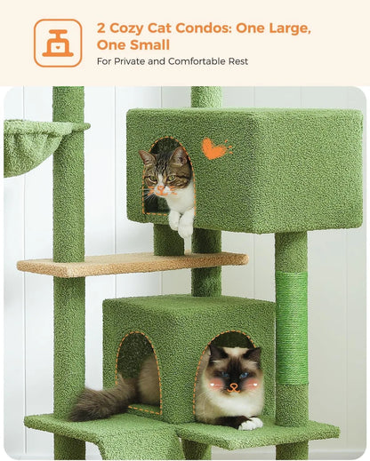 56.2" Multi-Level Cat Tower for Indoor with Hammock and Scratching Posts and 2 Condos Houses