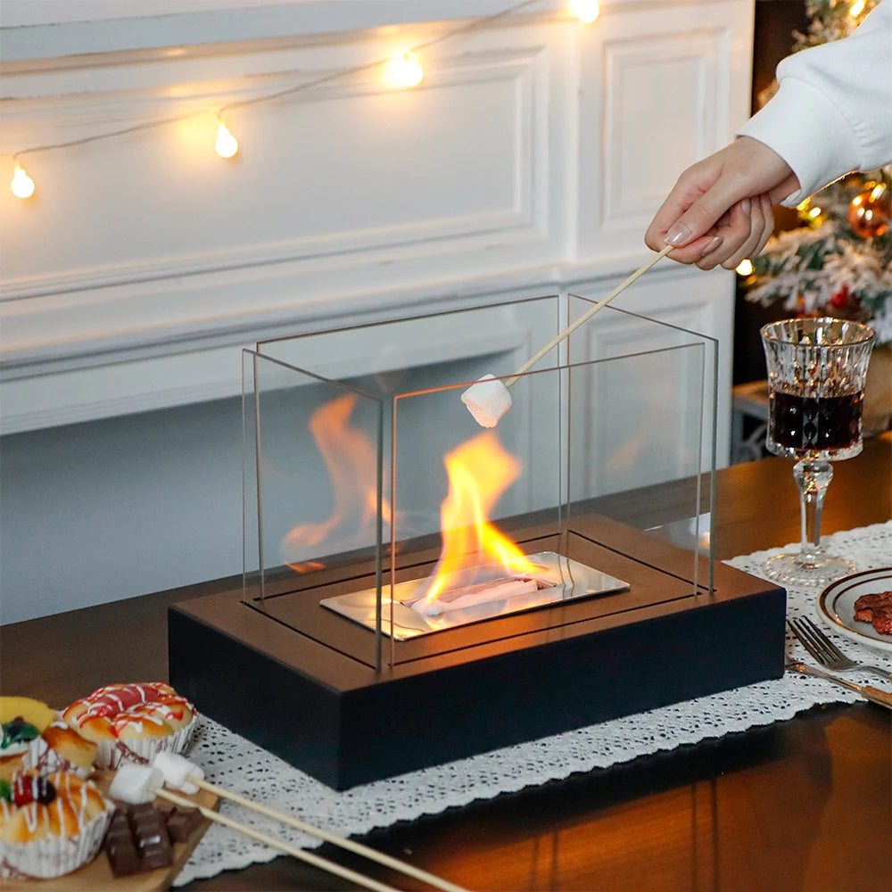 US Freeshipping Popular Square Bioethanol Fireplace Coffee Table Decorative Alcohol Heater Eco-friendly Glass Fire Pit
