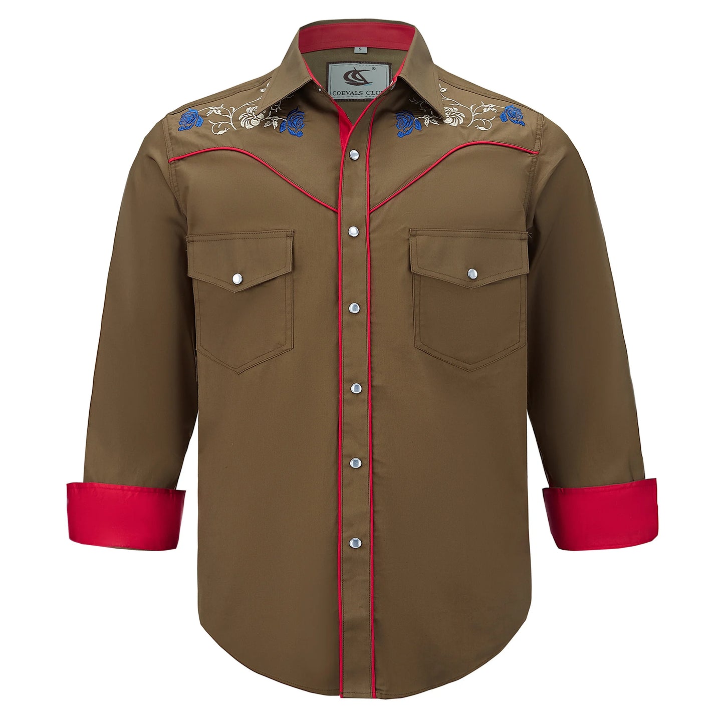 Men's Embroidered Western Cowboy Shirt Long Sleeve Regular Fit Casual Button Down Shirts with Pockets