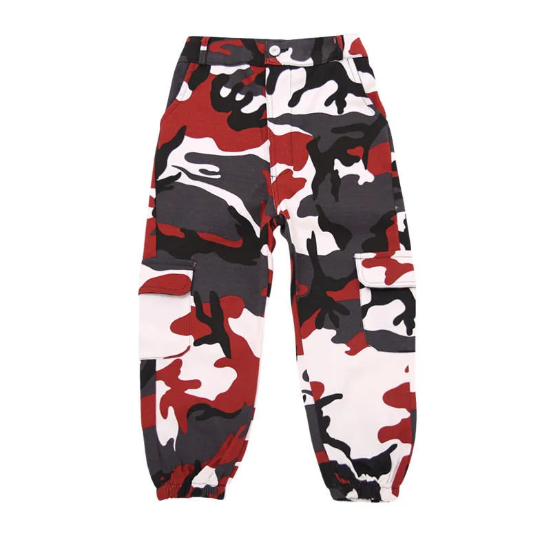 Wine Kid Hip Hop Clothing Camouflage Jogger Pants for Girls Jazz Dance Wear Costume Ballroom Dancing Clothes Stage Outfits Suit