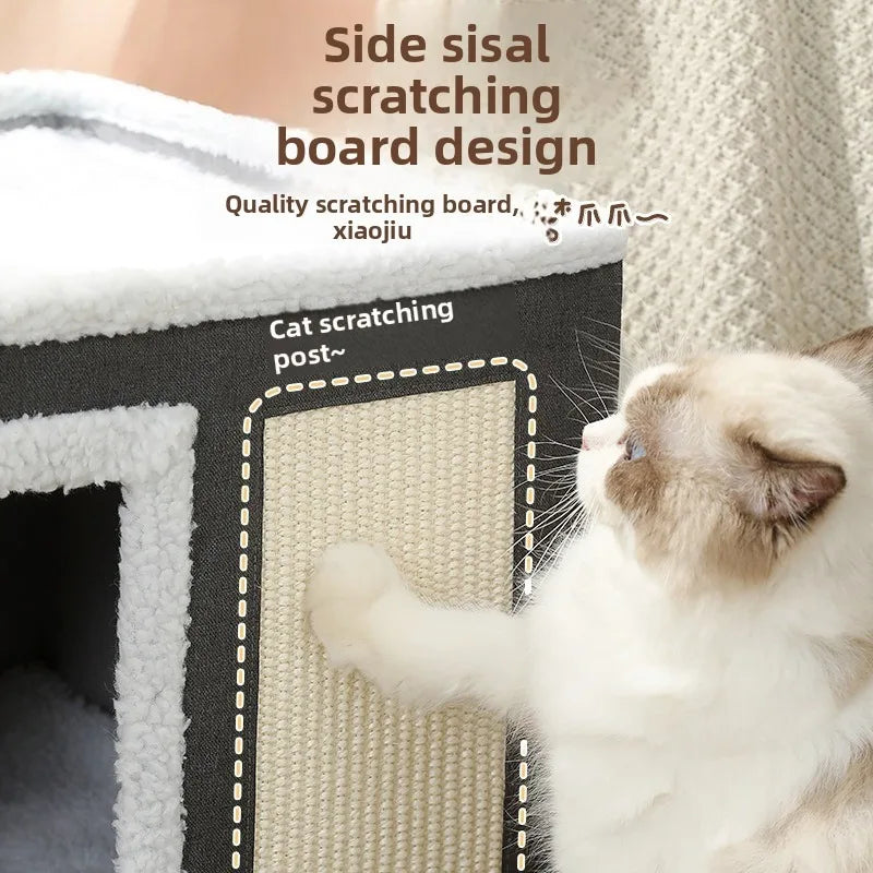 Cat Bed House Scratch Pad Foldable Square Design Solid Pattern Fashion Style Cat Cave Hideaway Cube Removable Washable Cushions