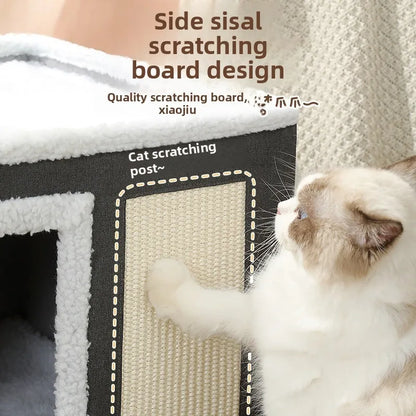 Cat Bed House Scratch Pad Foldable Square Design Solid Pattern Fashion Style Cat Cave Hideaway Cube Removable Washable Cushions
