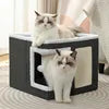 Cat Bed House Scratch Pad Foldable Square Design Solid Pattern Fashion Style Cat Cave Hideaway Cube Removable Washable Cushions