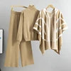 Wholesale Knitwear Women's Three-Piece Suit Temperament Socialite Cardigan Knitted Sweater Shawl Cape Wide Leg Pants Women's Set