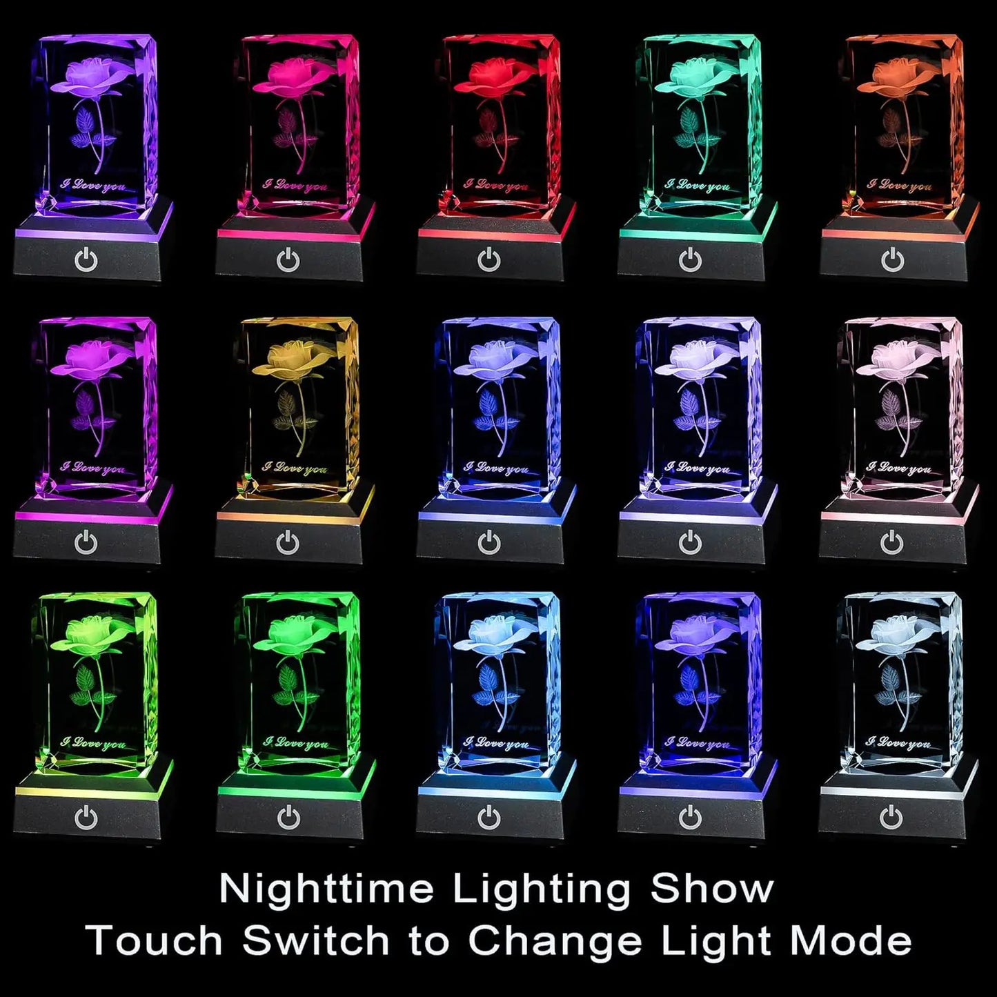 3D Rose Crystal Multicolor Nightlight I Love You Decolamp Christmas Gifts for Wife Her Girlfriend Mom Valentine's Day Gift