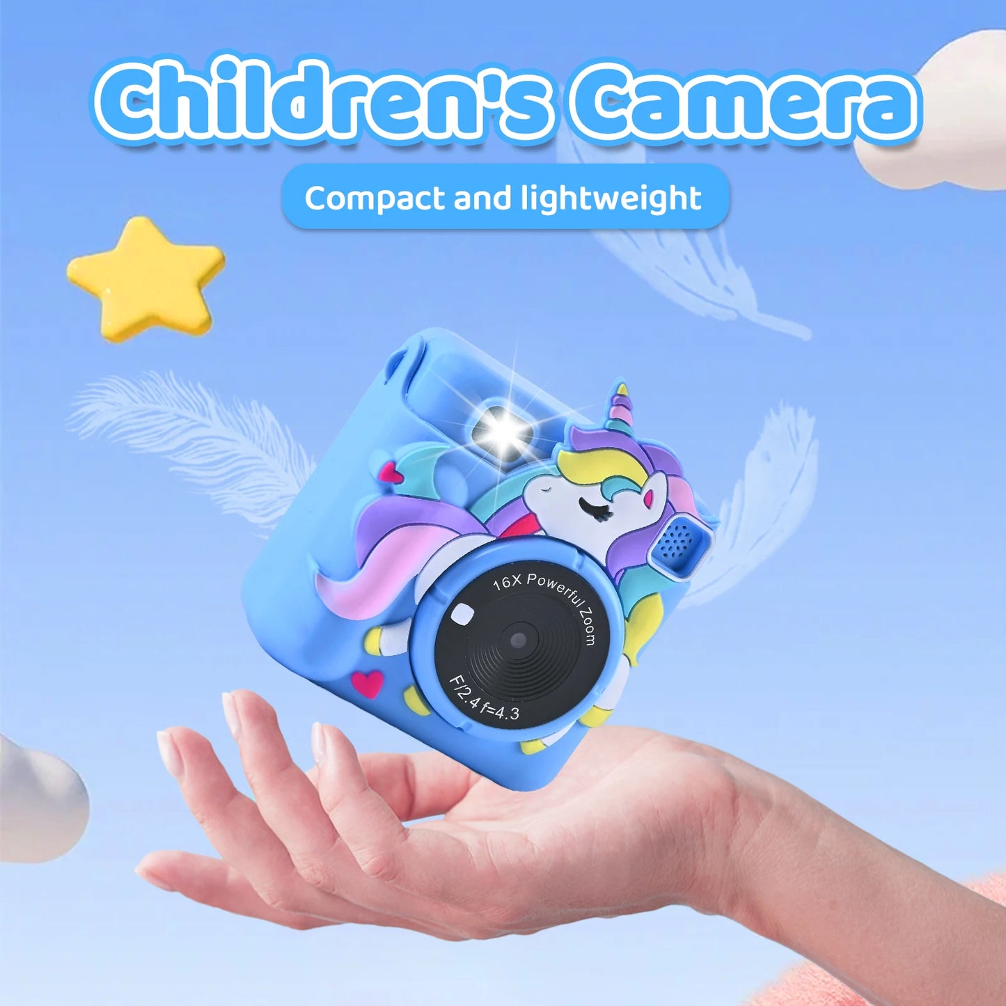 Kids Camera  Optical Zoom <10x Low Illumination Instant HD Mini Printer Children's Birthday Gift with a Casing and 32GB Card