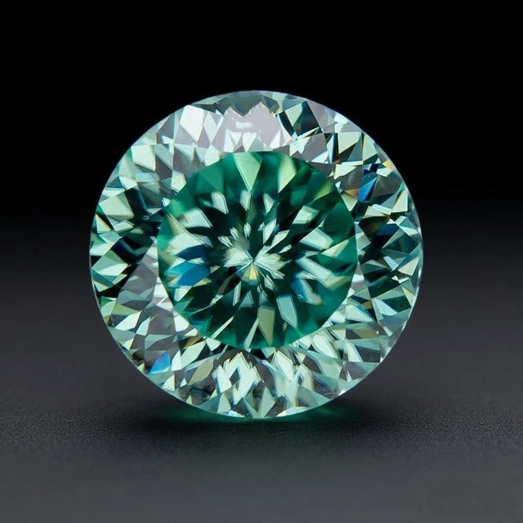 Viresa US Local Stock Moissanite With Certificate 2ct 8mm VVS Round Green Portuguese Cut Moissanite
