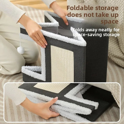Cat Bed House Scratch Pad Foldable Square Design Solid Pattern Fashion Style Cat Cave Hideaway Cube Removable Washable Cushions