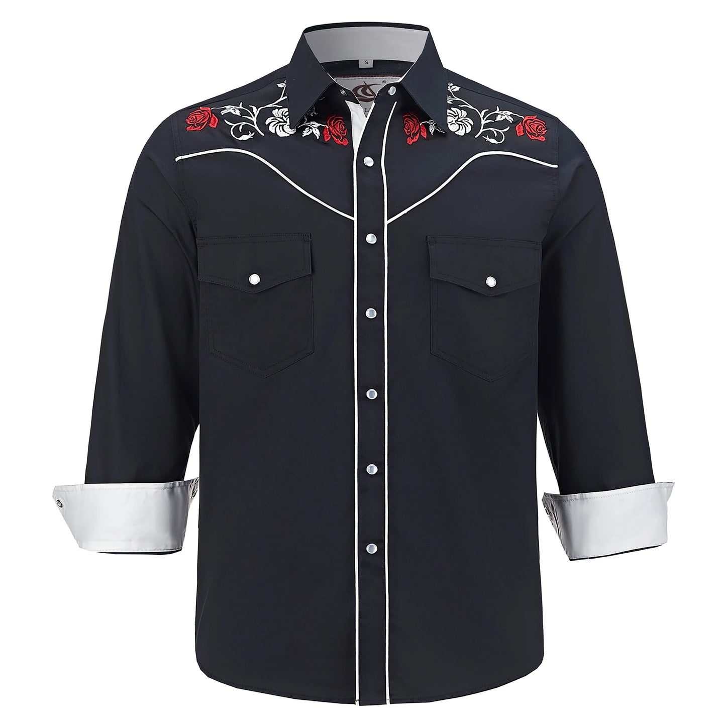 Men's Embroidered Western Cowboy Shirt Long Sleeve Regular Fit Casual Button Down Shirts with Pockets