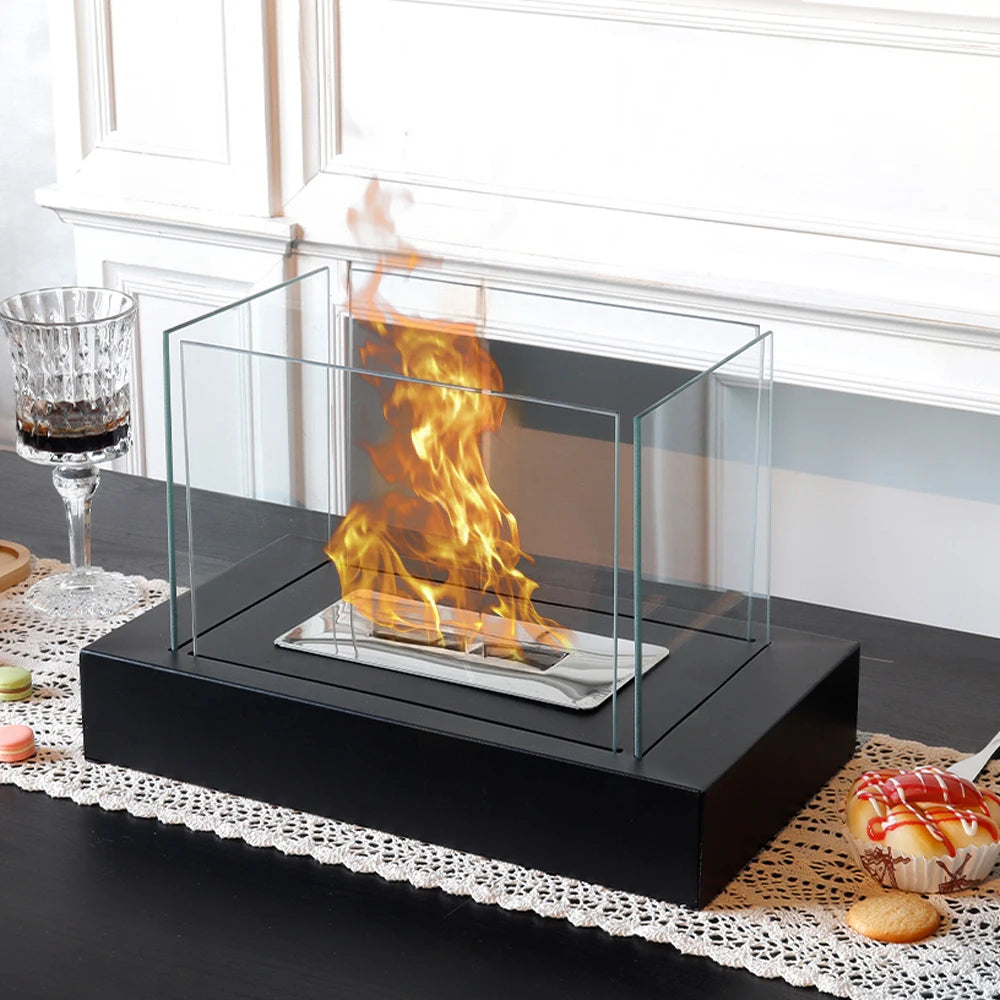 US Freeshipping Popular Square Bioethanol Fireplace Coffee Table Decorative Alcohol Heater Eco-friendly Glass Fire Pit