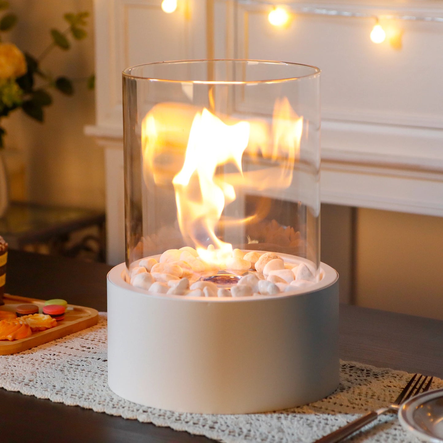 EU US Stock Classic Tabletop Ethanol Fireplace Round White Bio Ethanol Ventless Fireplace (Freeshipping)